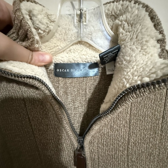 Oscar de la Renta Sherpa Lined Half Zip Sweater - Picture 4 of 6